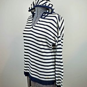 Cashmere blend nautical stripped v neck hoodie sweater size S fits M